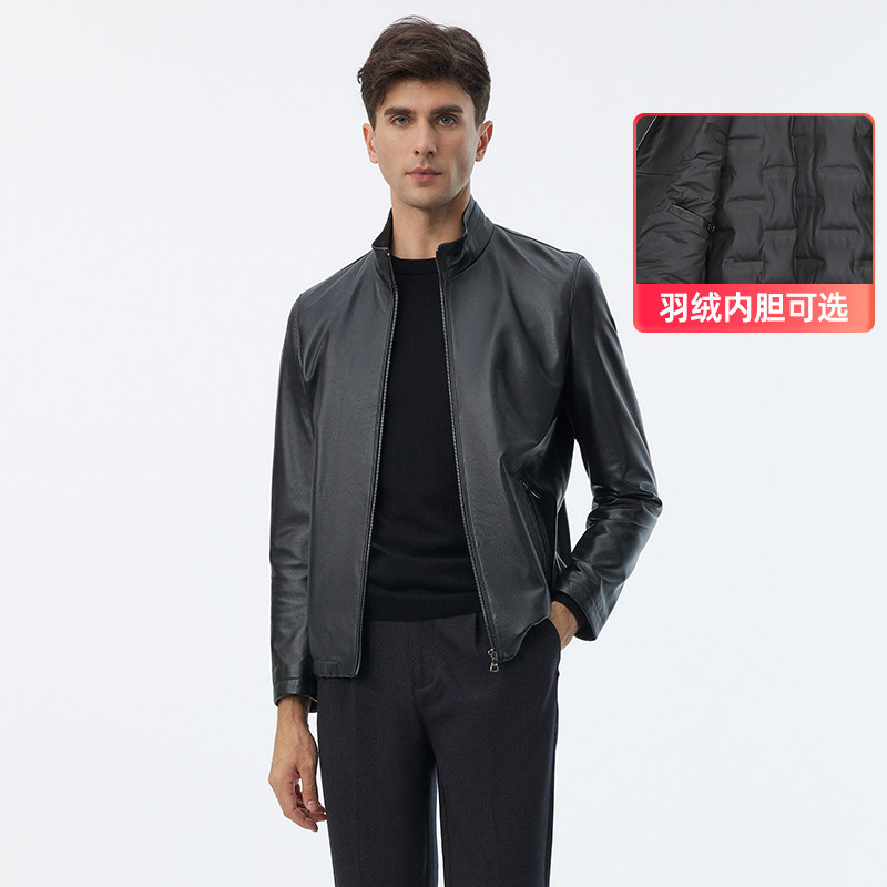 兽王秋季新款男头层牛皮真皮皮衣立领商务休闲修身皮夹克羽绒外套