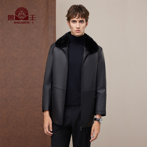 兽王真皮羽绒服男秋冬新款山羊皮真皮皮衣白鸭绒水貂毛领皮草