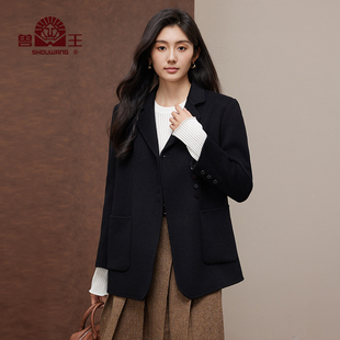兽王秋冬款绵羊毛毛呢大衣女款外套休闲商务翻领长袖名媛风外套