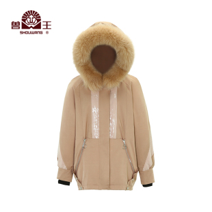 皮毛一体外套女皮草派克狐狸毛领女士派克服 中长款 兽王冬季 女