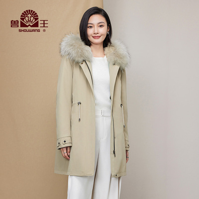 兔毛皮内胆派克服大毛领派克服