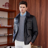 兽王新款 真皮白鸭绒羽绒服男秋冬新款 翻领牛皮夹克高档外套