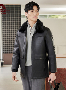 兽王【80白鸭绒】真皮羽绒服男2025秋冬新款水貂毛领山羊皮爸爸装