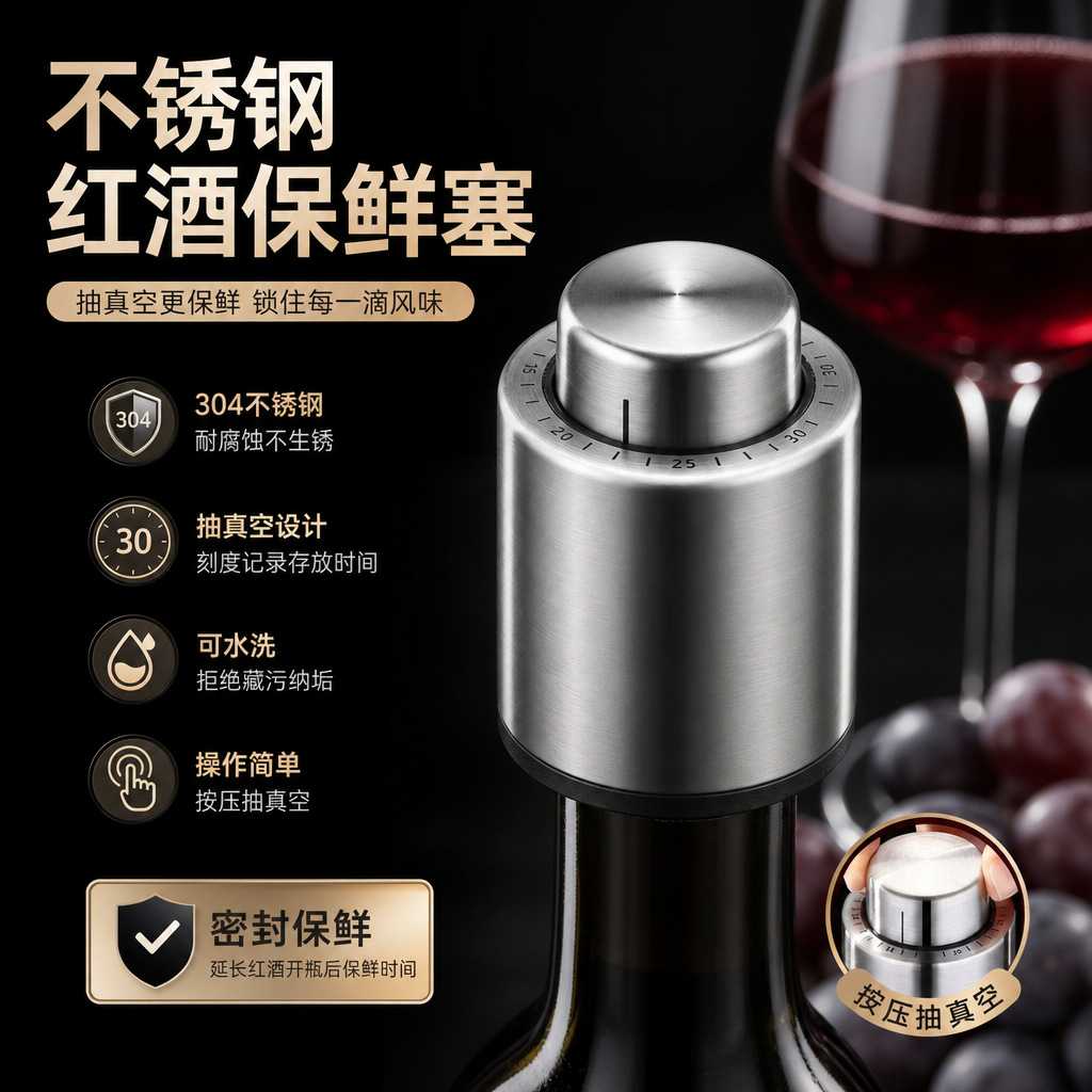 适用真空红酒塞硅胶抽气真空密封酒塞红酒保鲜塞真空塞葡萄酒塞