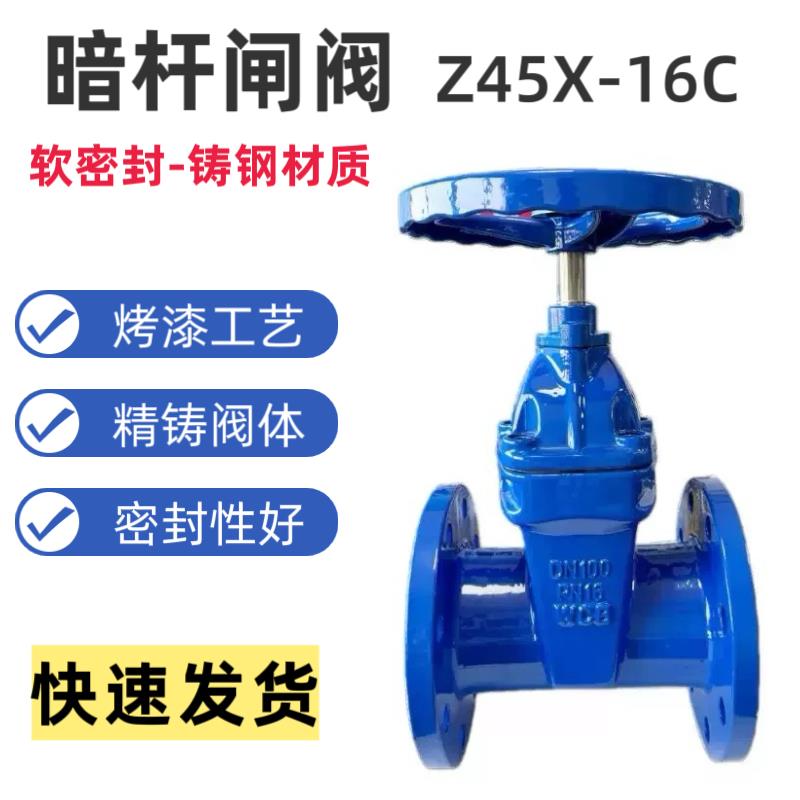 铸钢软密封暗杆式法兰闸阀Z45X-16C污水自来水弹性座铸钢闸阀