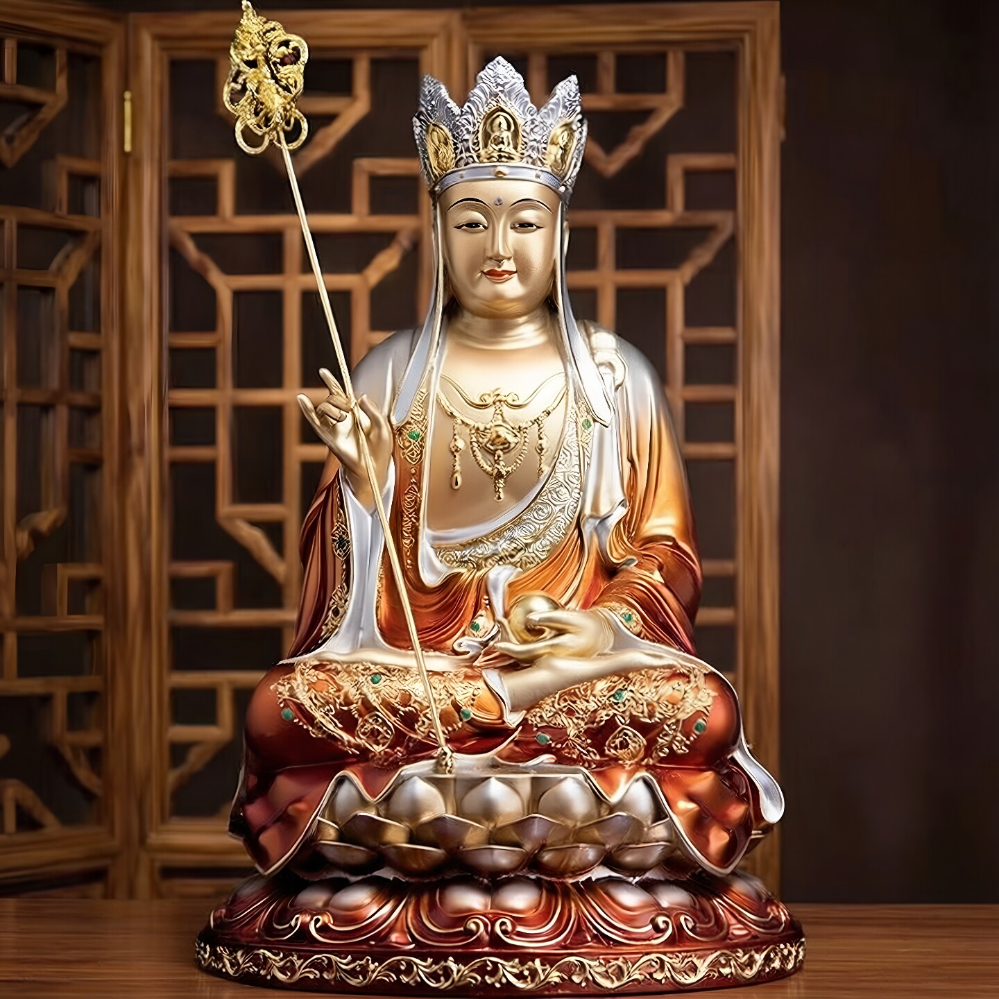 纯铜地藏王菩萨家用供奉彩绘娑婆佛教工艺品
