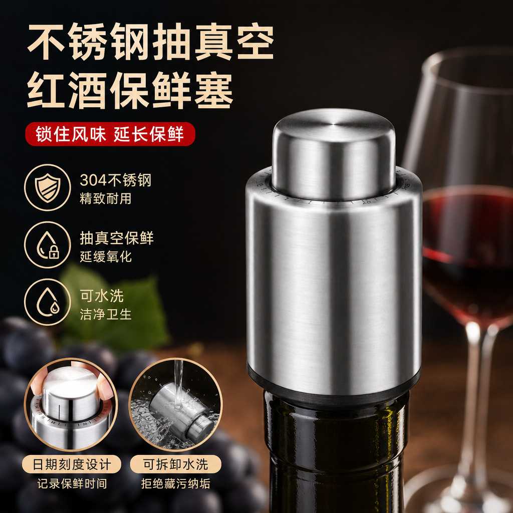 红酒瓶塞子食品级硅胶抽拉式抽真空酒塞密封塞家用葡萄酒瓶香槟