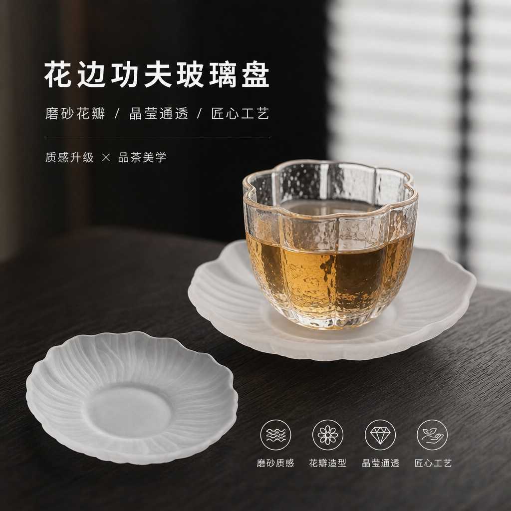 即素 磨砂玻璃花瓣壶承创意干泡盘精致高端琉璃壶垫禅意莲花托盘