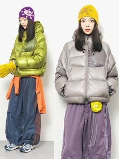 90白鸭绒防泼水绗线连帽加厚保暖羽绒服男女