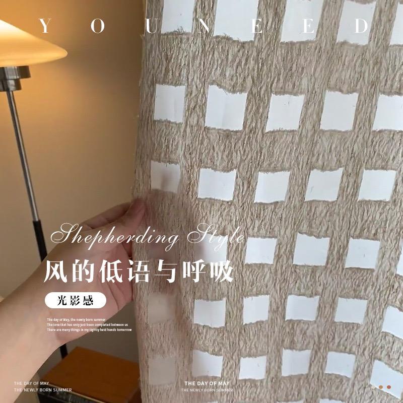 2025新款法式复古窗帘中古客厅阳台镂空光影透光ins亚麻纱帘剪花