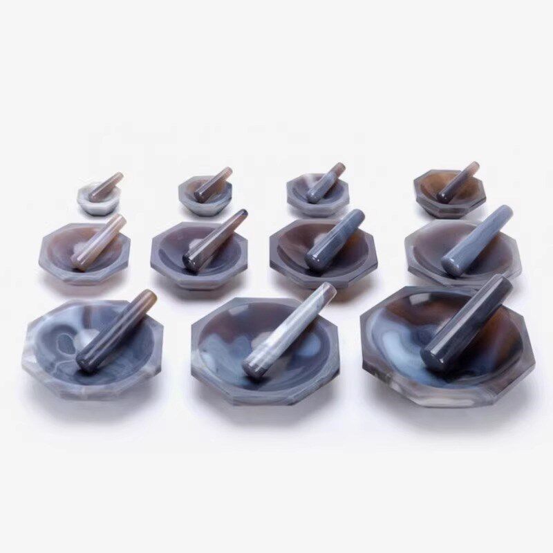天然玛瑙研钵实验室玛瑙研磨钵光滑研磨器含棒12cm60mm80mm100mm