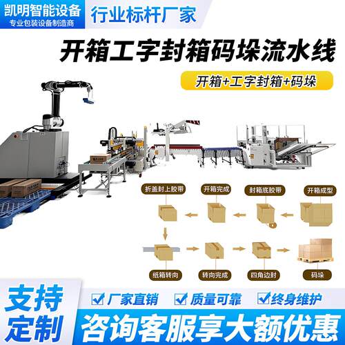 全自动开箱机十字工字封箱机打包机四角边机码垛机流水线包装设备