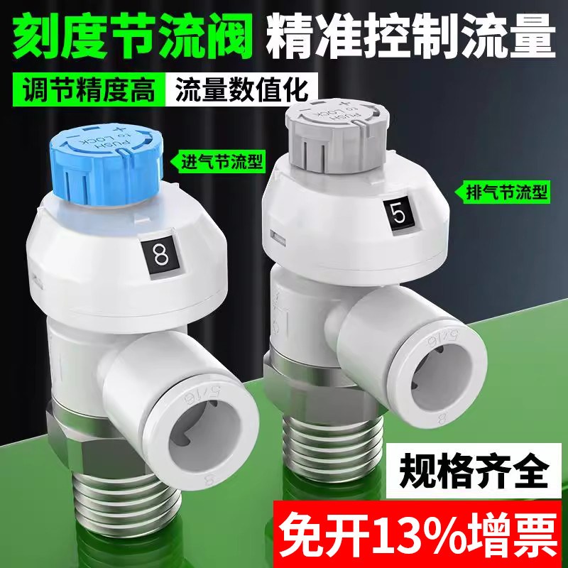 带刻度节流阀AS接头气动大流量气管快速接头管道调速阀04/06/08图片