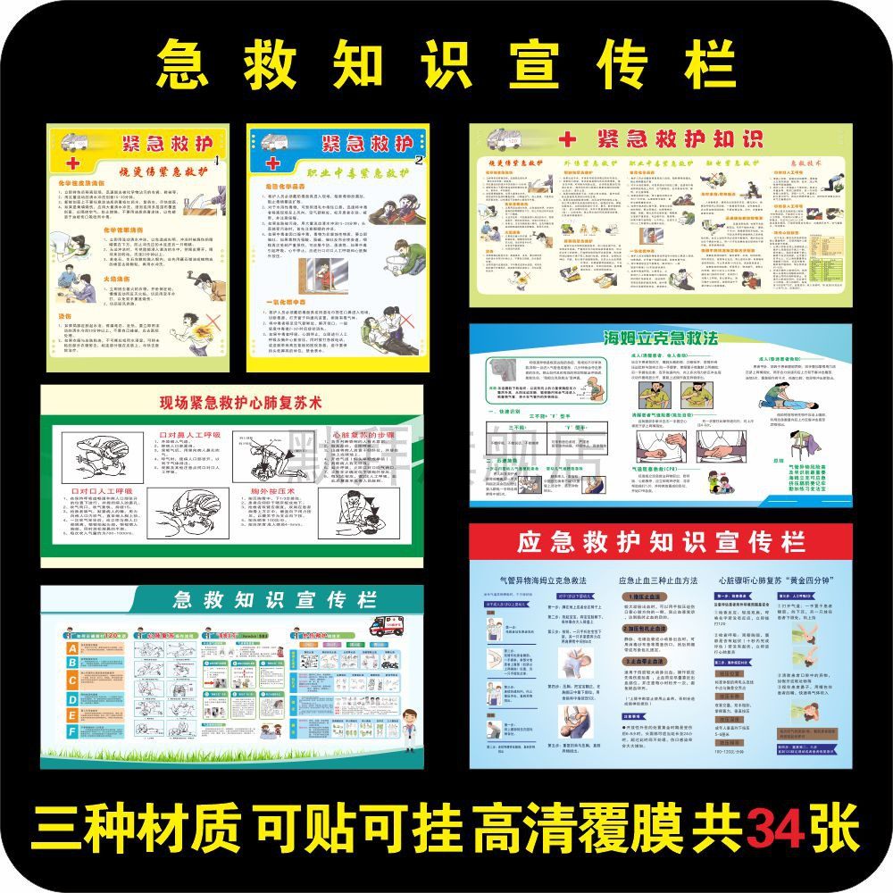 紧急救护知识宣传 医疗急救挂图展板 心肺复苏术 海姆立克法挂画