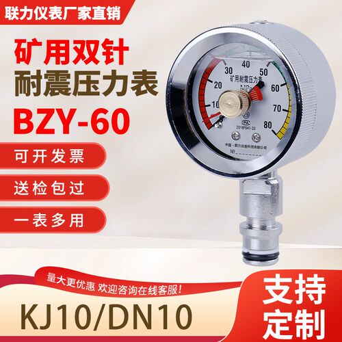 联力双针耐震压力表BZY-60矿用60MPa 80MPa煤矿综采支架KJ10 DN10