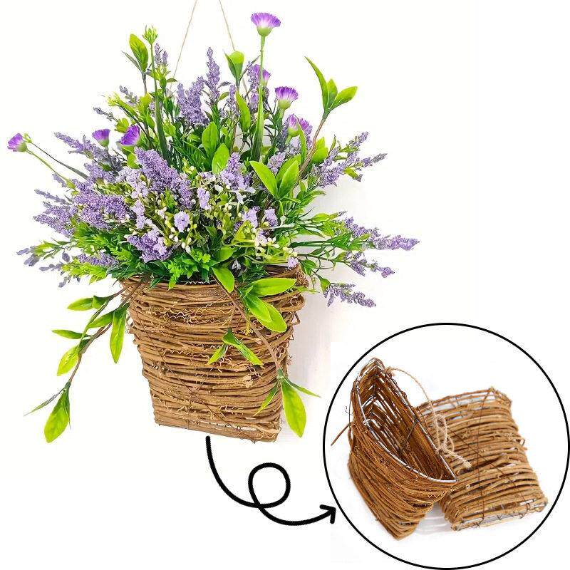 欧美田园藤编壁挂式花篮庭院布置绿植鲜花吊篮节日装饰仿真花挂篮图片