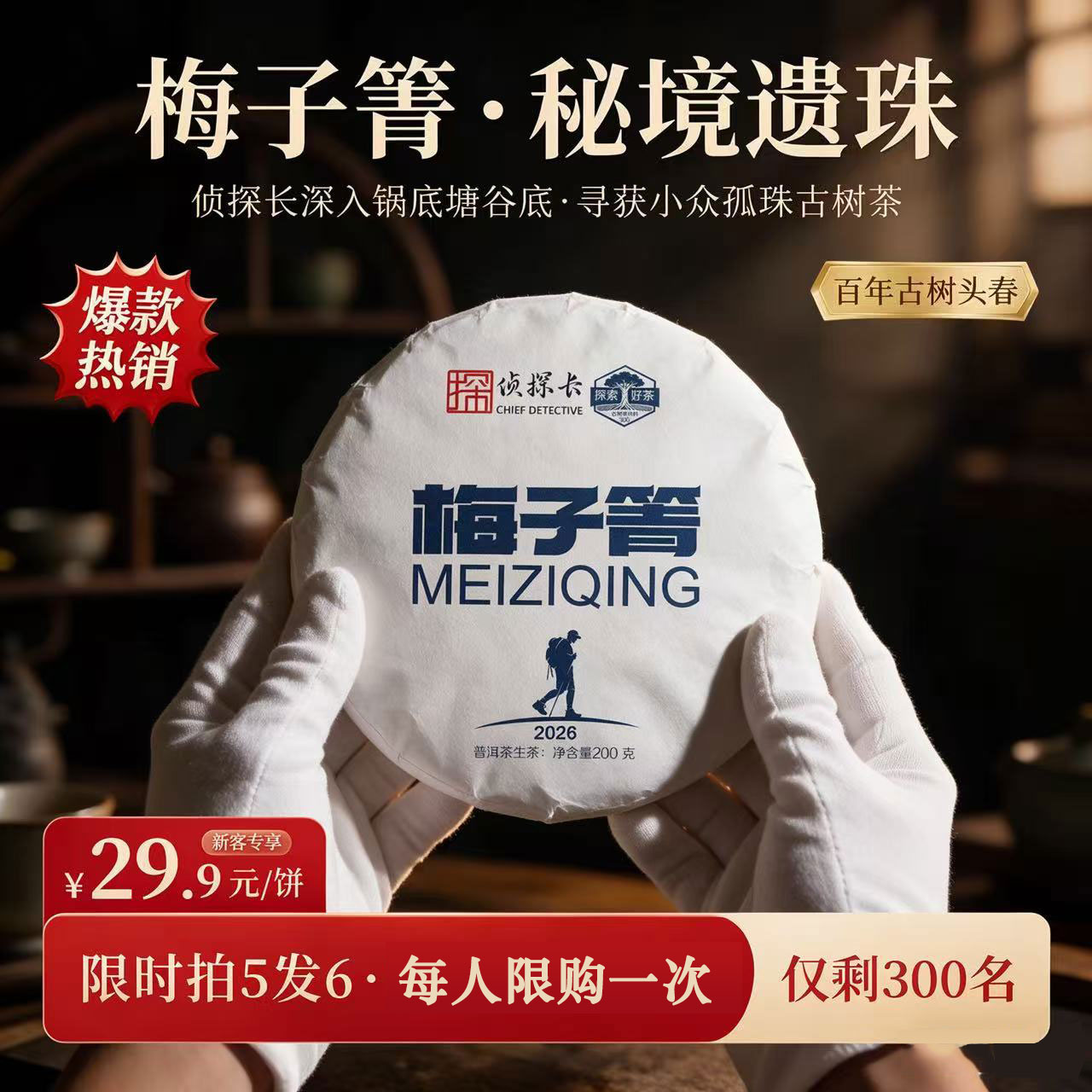 梅子箐 秘境遗株2026年梅子箐云南古树普洱茶生茶 饼茶200克
