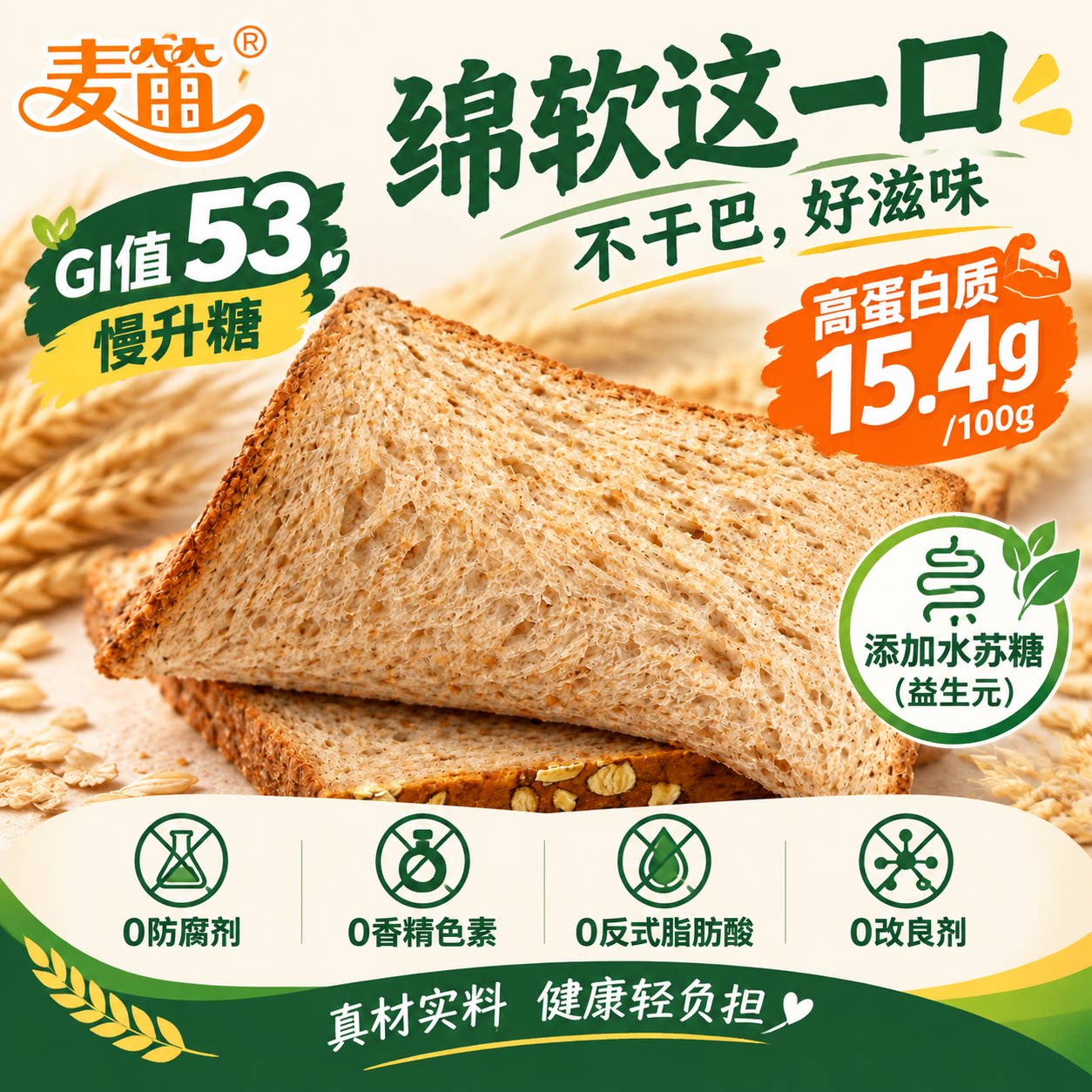 青稞谷物面包｜高蛋白代糖面包图片