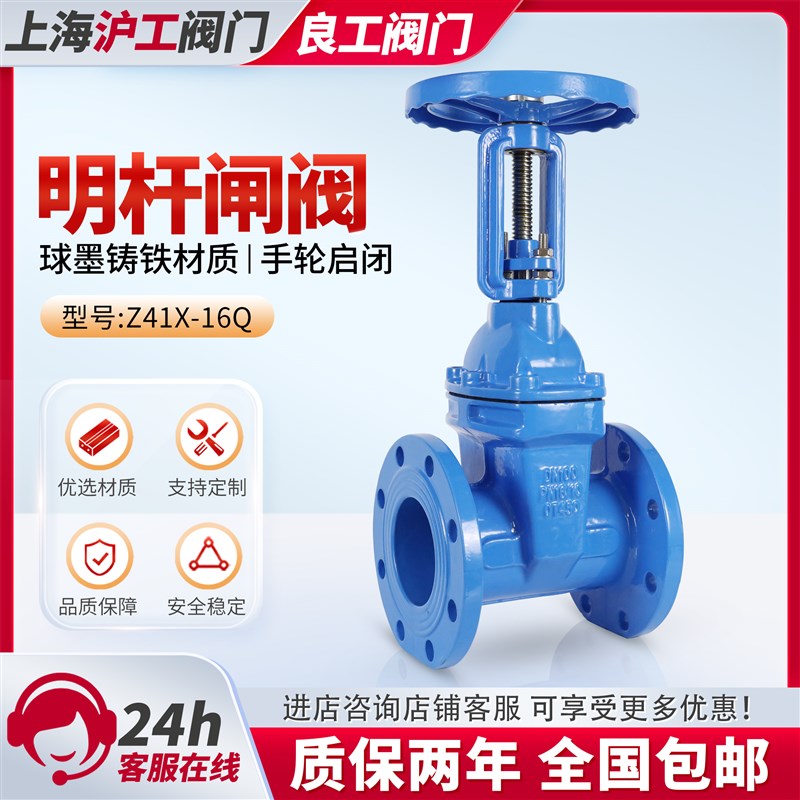 上海沪工阀门Z41X明杆16Q软密封法兰闸阀球墨铸铁弹性座封阀良工