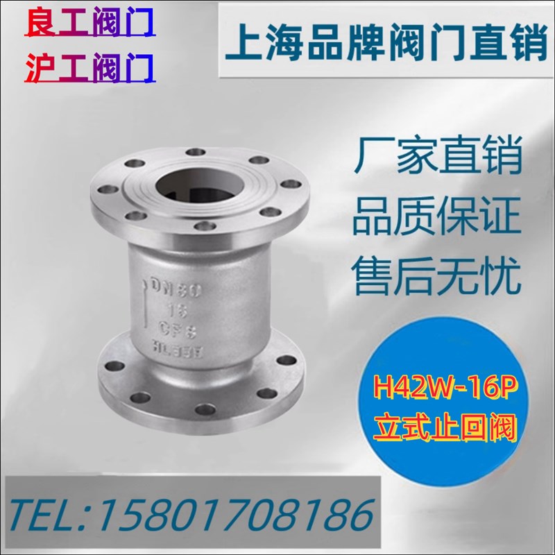 上海良工阀门 沪工 方工304不锈钢H42W-16P立式止回阀 法兰止回阀