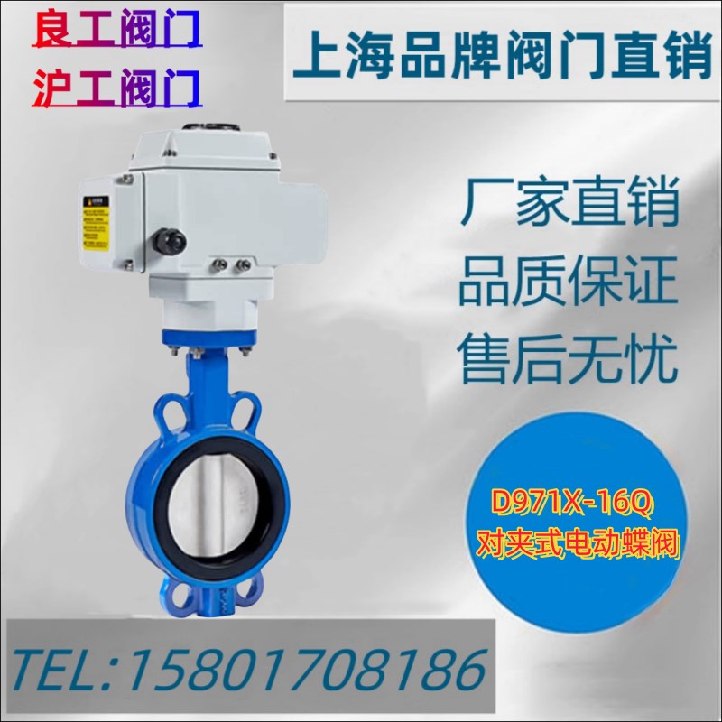 上海良工阀门 沪工 D971X-16 Q球墨铸铁软密封对夹式电动蝶阀DN50