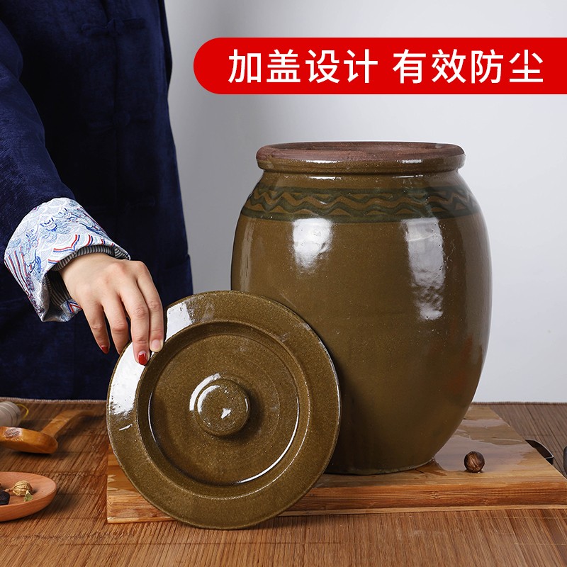 家用坛子老式陶瓷带盖腌肉缸土陶容器厨房猪油罐耐高温腌菜土坛子