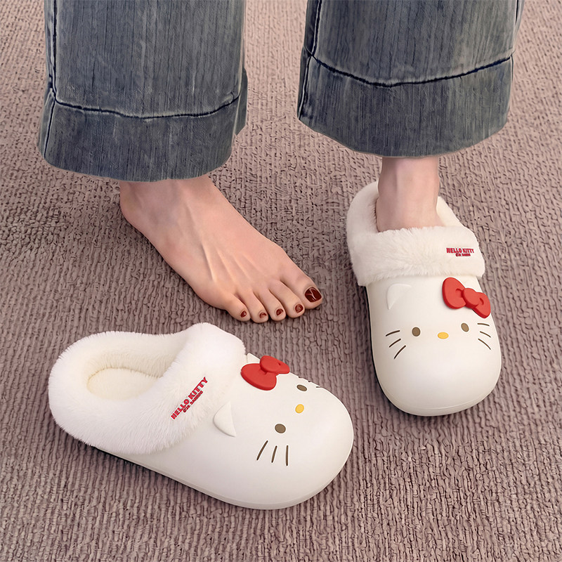 kt猫厚底加绒保暖防水棉拖鞋女款