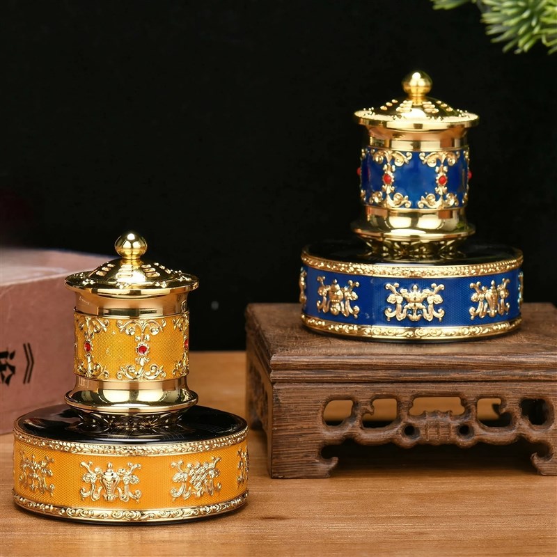 德田太阳能西藏式转金轮筒桶车载旋转永动汽车摆件中控台保平安
