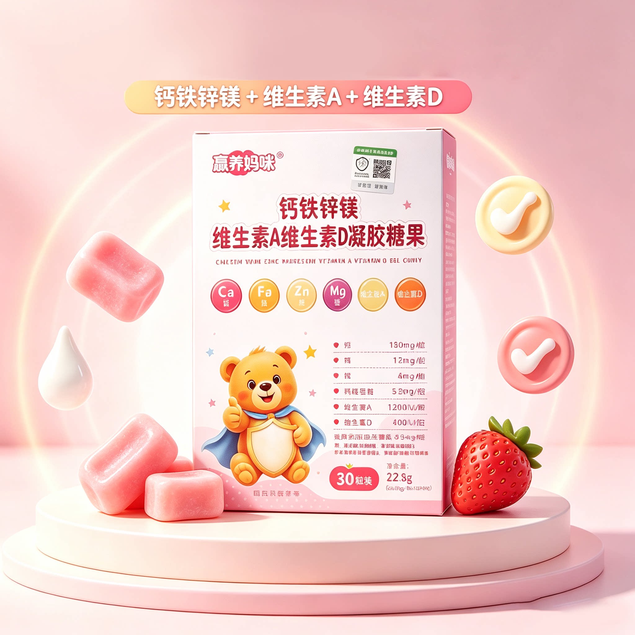 赢养妈咪儿童钙铁锌维A胶糖果