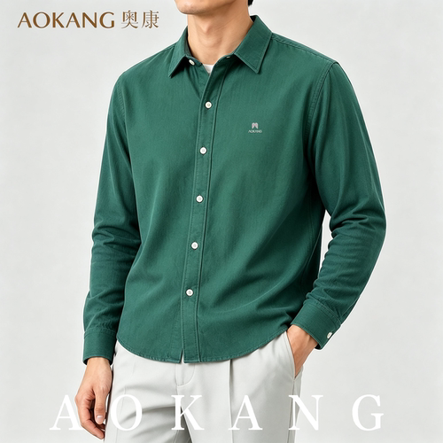 AOKANG奥康秋季休闲宽松潮流百搭韩版薄款时尚复古帅气翻领衬衫