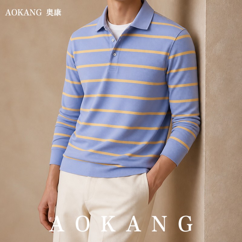 奥康秋季男士薄款长袖POLO衫