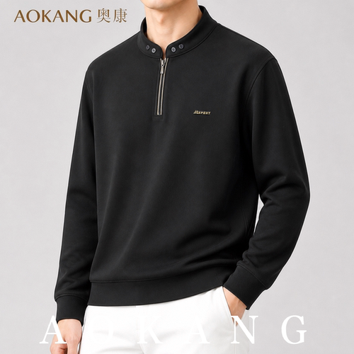 AOKANG奥康秋季男士半拉链立领长袖T恤时尚休闲卫衣打底衫上衣