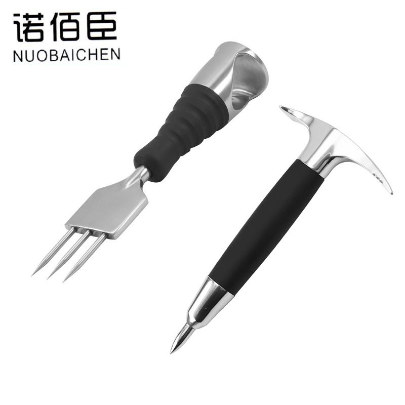 不锈钢黑胶手柄三叉单针冰锥酒吧凿冰器破冰器凿冰器碎冰工具跨境