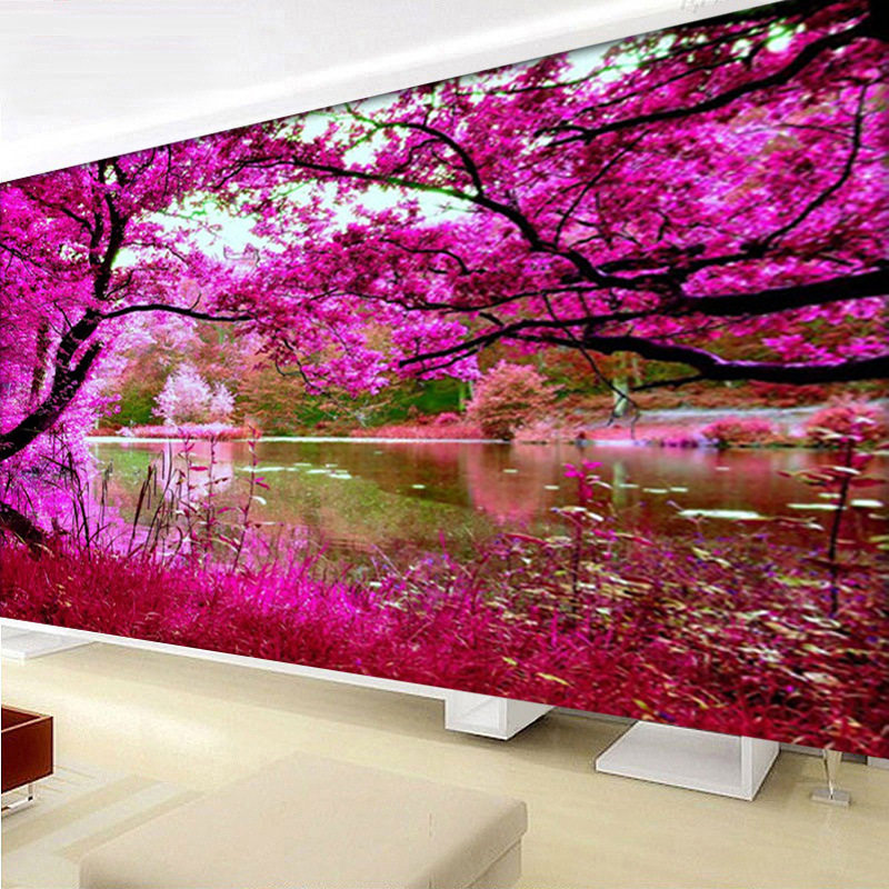 满钻外贸5d粉红花卉钻石画十字绣客厅风景画手工钻石画