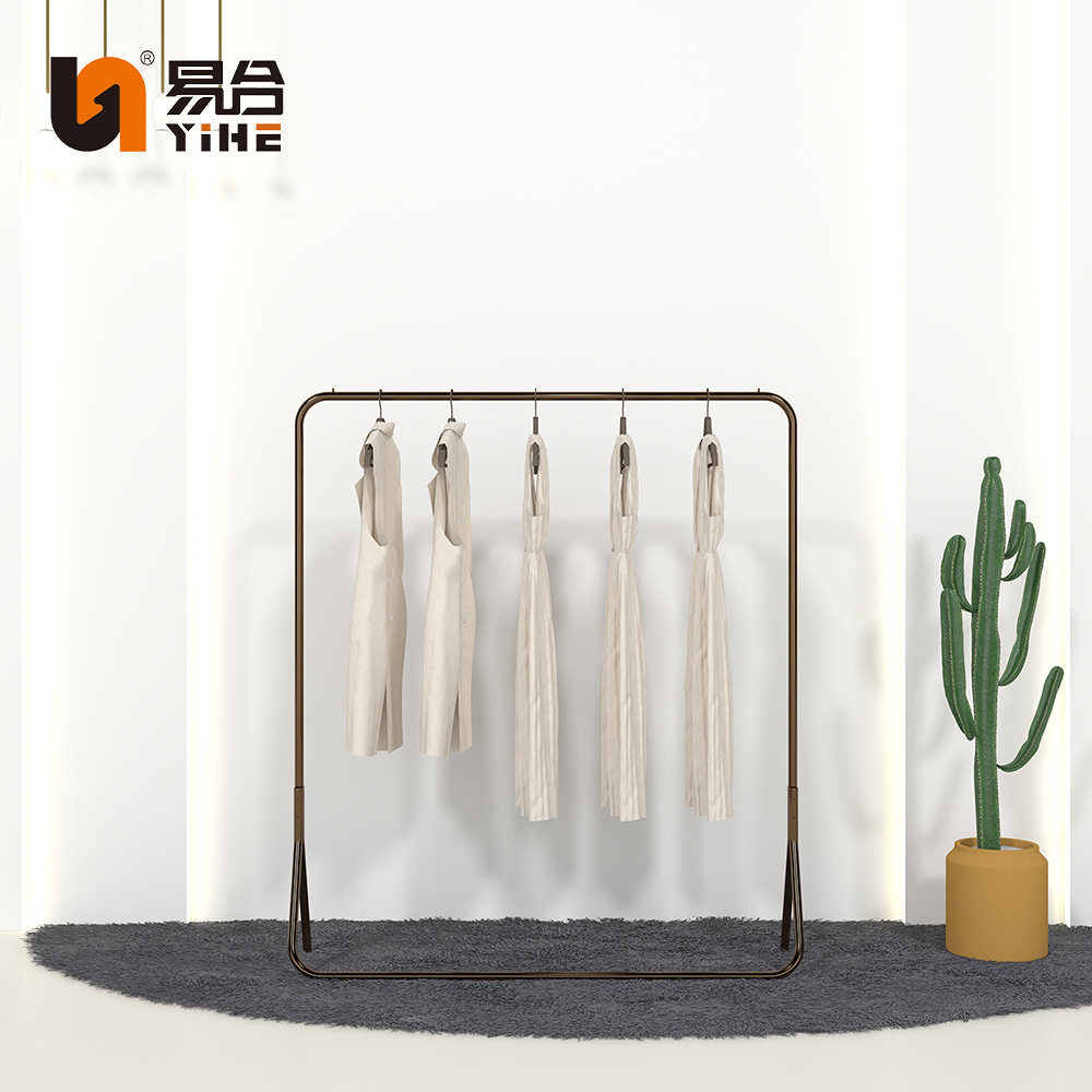 服装店可移动落地式铁艺展示架中岛陈列架挂衣杆货架陈列道具铁艺图片