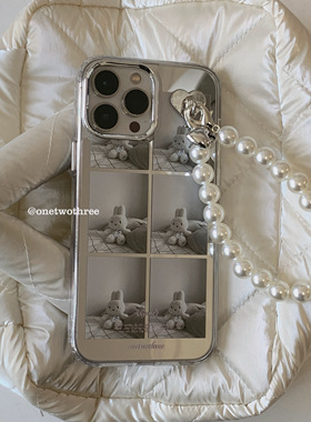 OneTwoThree可爱甜美珍珠小兔子爱心挂件适用于iphone13pro/14promax苹果11/12/14