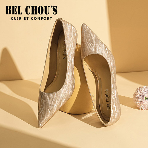 BEL CHOU'S/佰乐舒斯高跟鞋2026秋冬季新款时装休细根银色鞋子女