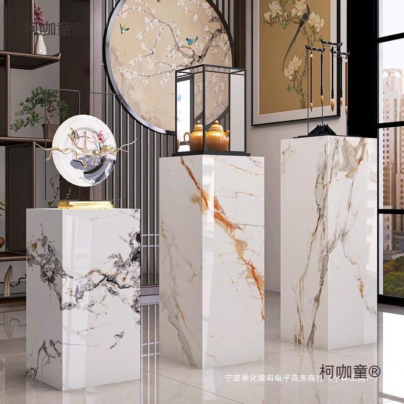 大理石摆件底座客厅玄关岩板立柱展示台电视柜落地大摆件墩垒德株图片