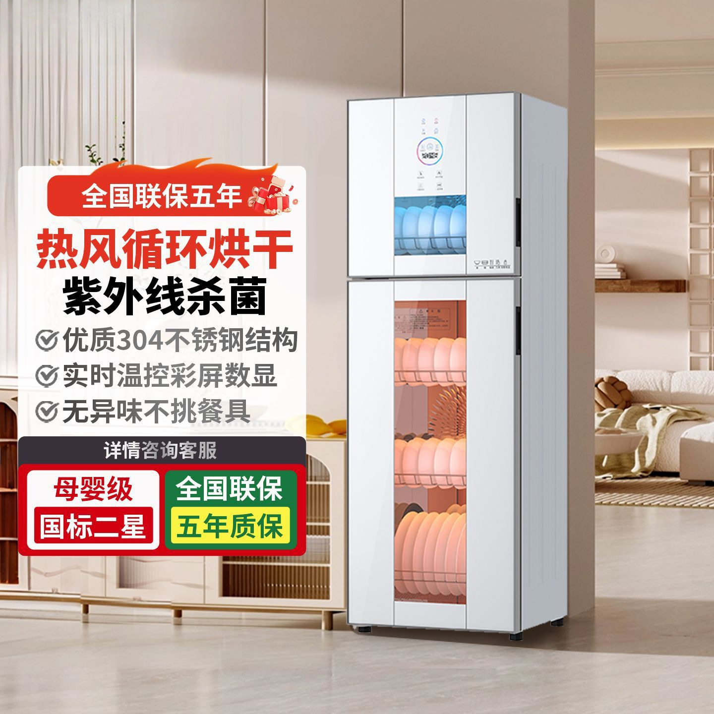不锈钢家用小型消毒柜二星级台式厨房紫外线立式高温碗筷烘干碗柜