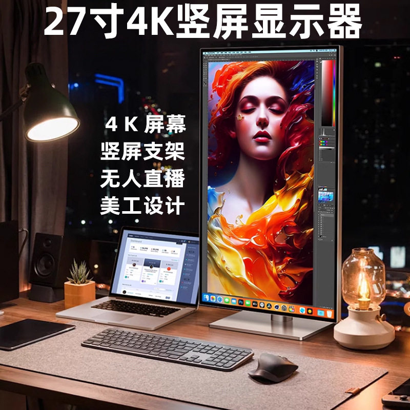 27寸4K竖屏显示器可升降旋转无人直播设计美工办公屏幕外贸批发