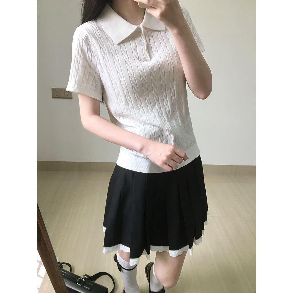 针织麻花POLO/JK毛衣套头日系短袖麻花针织衫校供感