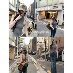 白水女 高智姐感穿搭 半高领T恤背心女夏设计感韩系修身无袖上衣