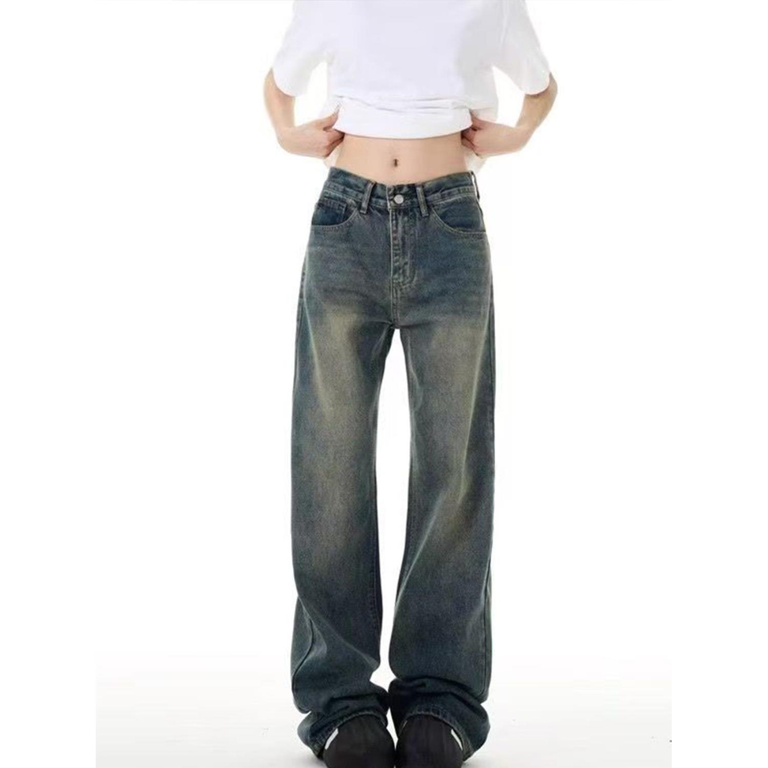 美式复古牛仔裤男女深色高街水洗汉服半身裙