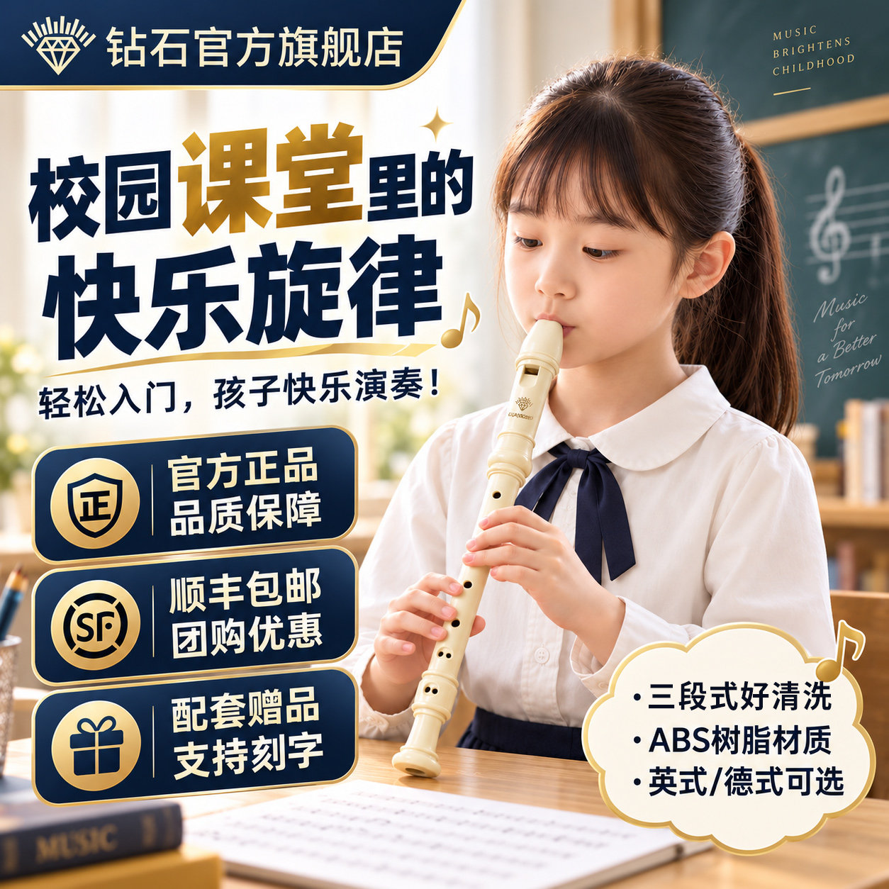 钻石8孔学生竖笛德式英式可选