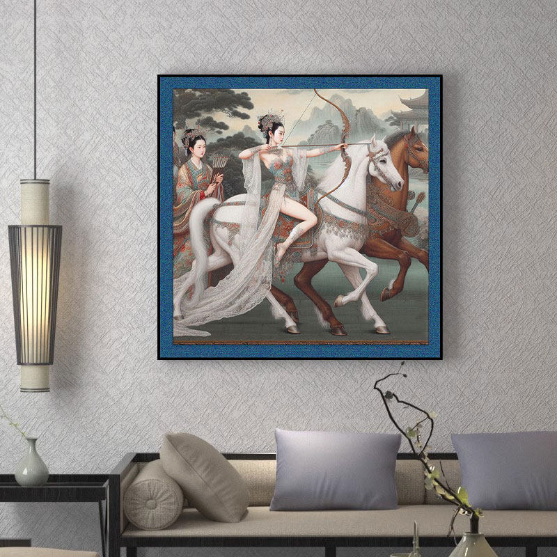 《孙尚香》骑马射箭中古风异域女子装饰画小众轻奢人物高级感挂画