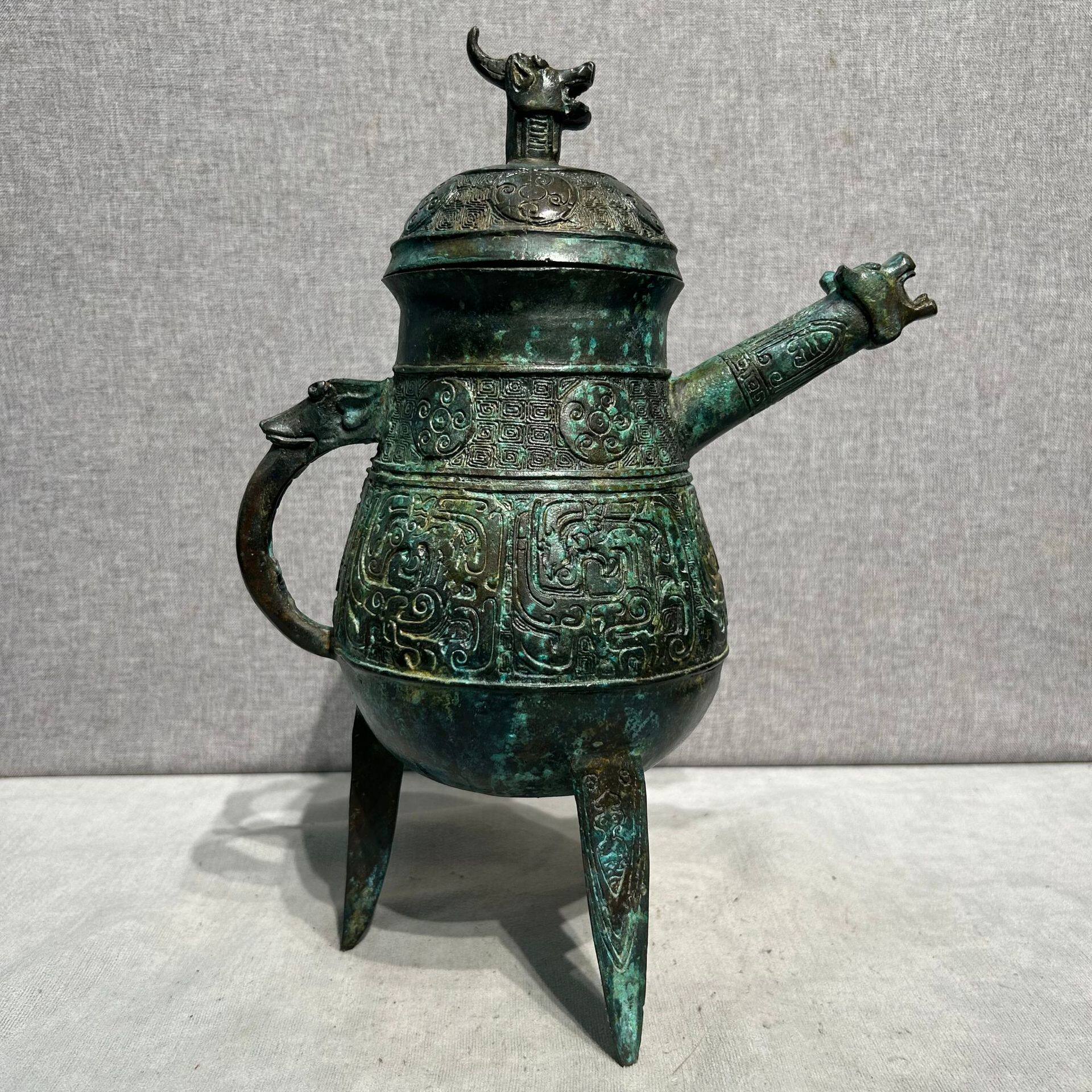 【春秋风格】仿古青铜器龙流盉摆件 高精度复刻 收藏级家居装饰品