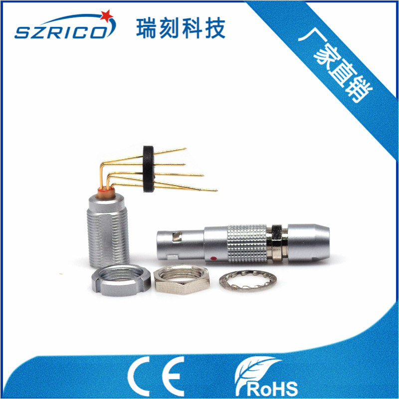 微型精密00B5PIN长弯90°板接直针推拉自锁非护套航天航空接插件