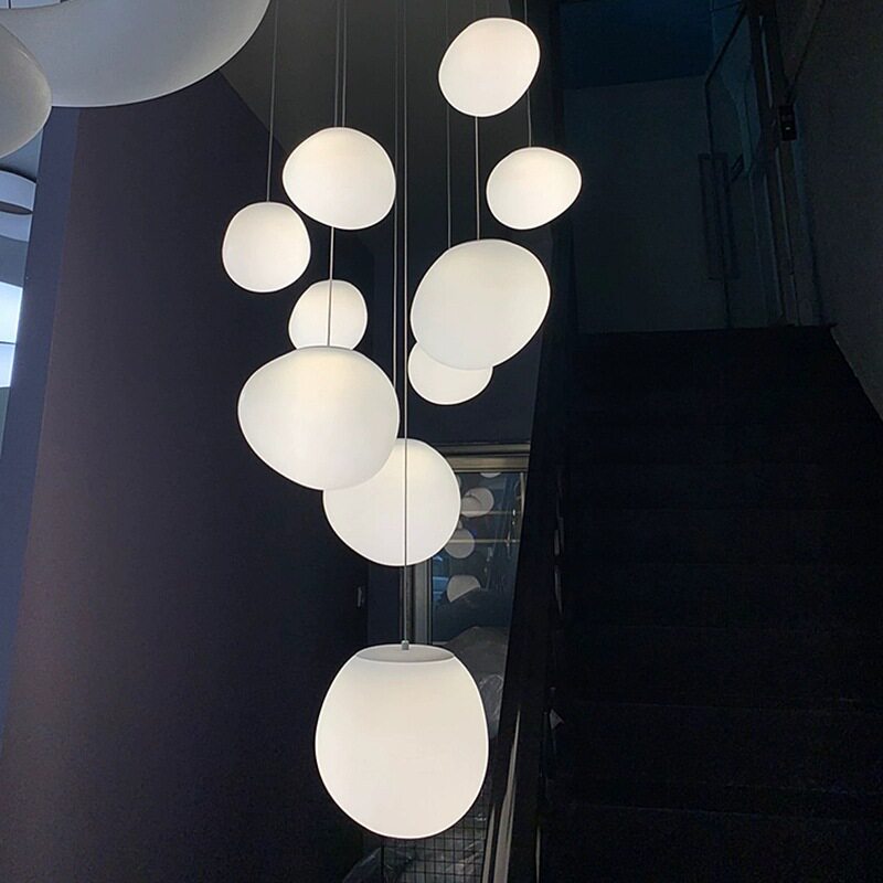 北欧创意别墅复式楼梯灯具现代简约意大利中空餐厅客厅鹅蛋长吊灯
