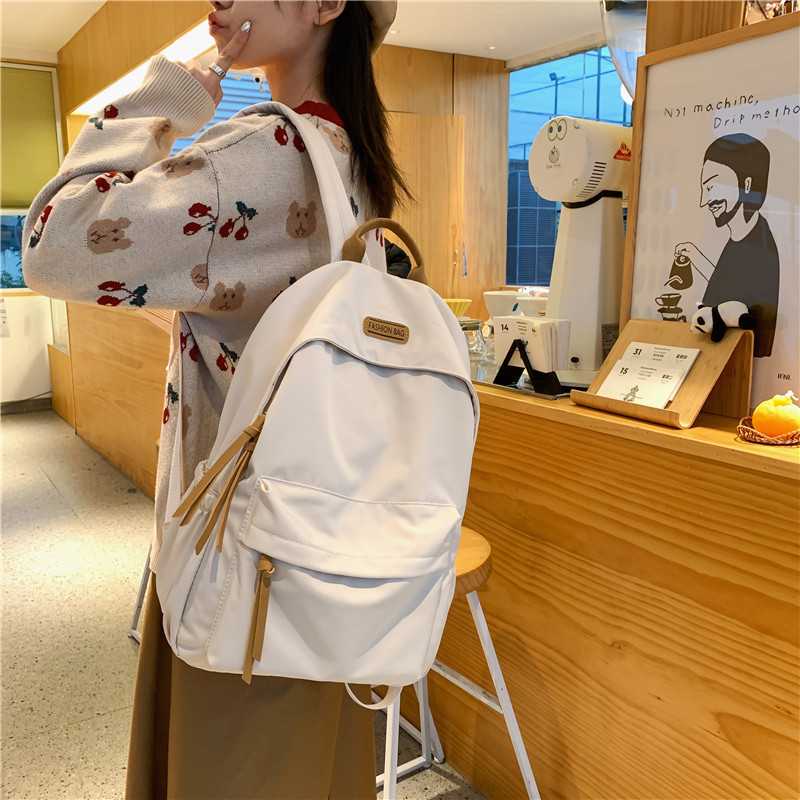 双肩包女2023新款纯色初中高中学生书包简约大容量背包lulu双肩包