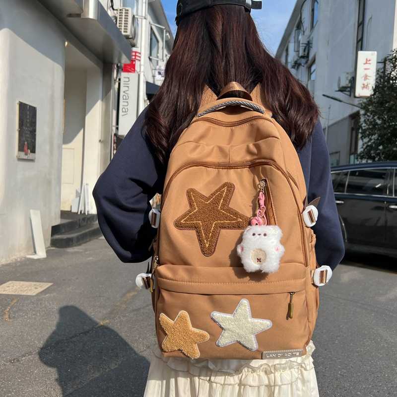 美式复古书包女大学生可爱星星双肩包大容量初中高中生旅行背包潮